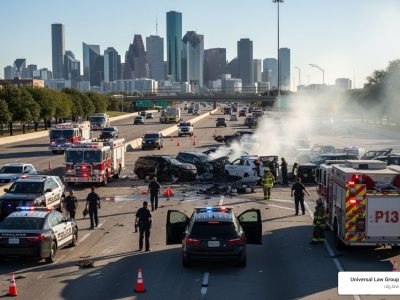 Houston highway accident scene with emergency vehicles - houston police department accident report