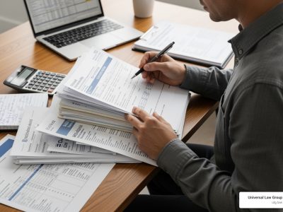 person reviewing medical bills and accident documents - Personal injury legal advice