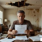 frustrated homeowner looking at a denied insurance claim with a look of disbelief - bad faith insurance lawsuit