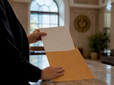 Hands holding a legal restraining order envelope